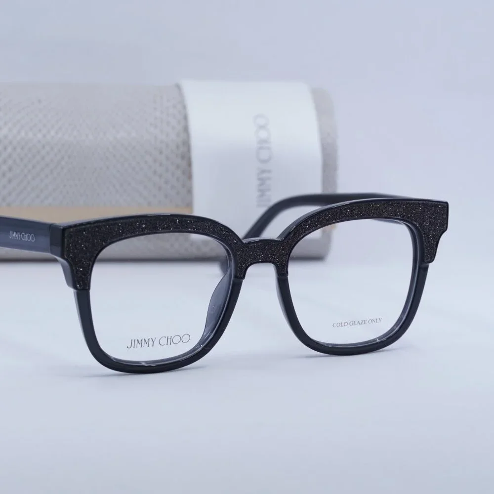 Jimmy Choo JC176 018R 00 Cat Eye Eyeglasses - Dark Gray Glittergy 49mm